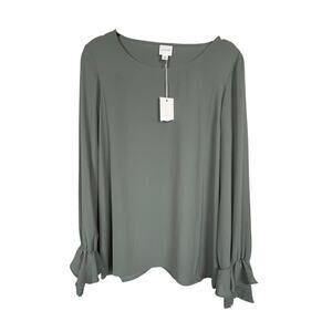 NWT Pleione Blouse Top Size S Sage Green Blouse Smocked‎ Ruffle Long Sleeve
